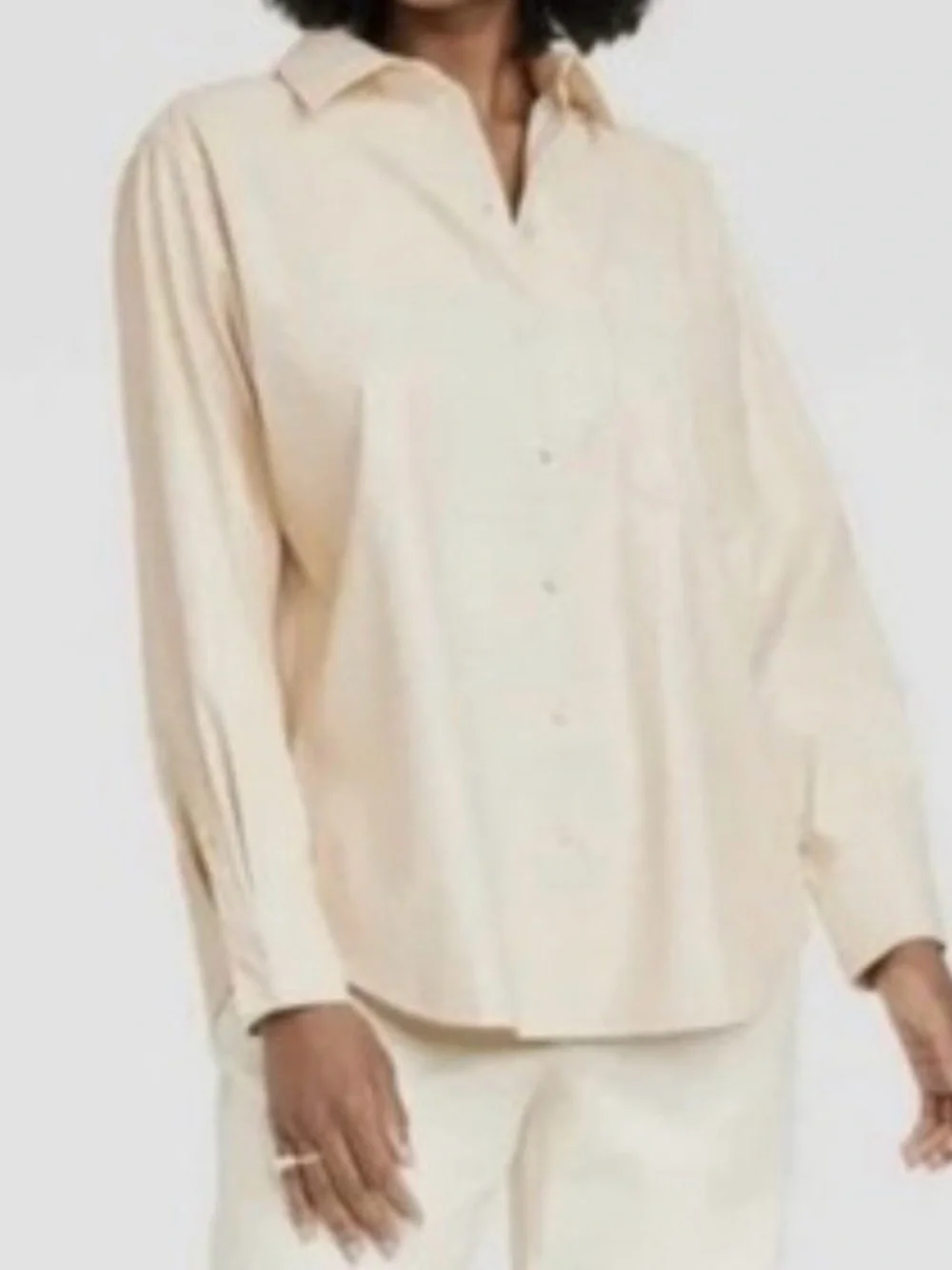 Women's Cream Button-Front Relaxed Shirt , A new day, size S , faux leather.